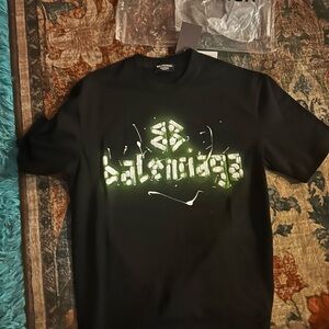 Balenciaga Black Tee with Green Accents